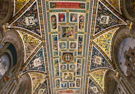 SIENA, ITALY, june 11, 2016 : interiors and details of the Piccolomini library at the duomo cathedral, on june 11, 2016,  Siena, Tuscany, italyのeditorial素材