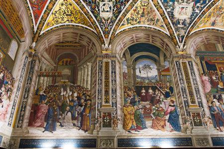 SIENA, ITALY, june 11, 2016 : interiors and details of the Piccolomini library at the duomo cathedral, on june 11, 2016,  Siena, Tuscany, italyのeditorial素材