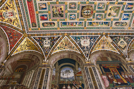 SIENA, ITALY, june 11, 2016 : interiors and details of the Piccolomini library at the duomo cathedral, on june 11, 2016,  Siena, Tuscany, italyのeditorial素材