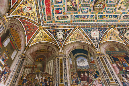SIENA, ITALY, june 11, 2016 : interiors and details of the Piccolomini library at the duomo cathedral, on june 11, 2016,  Siena, Tuscany, italyのeditorial素材
