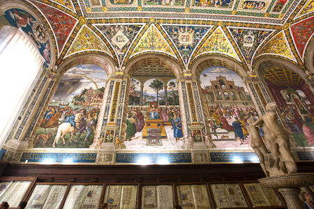 SIENA, ITALY, june 11, 2016 : interiors and details of the Piccolomini library at the duomo cathedral, on june 11, 2016,  Siena, Tuscany, italyのeditorial素材
