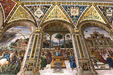 SIENA, ITALY, june 11, 2016 : interiors and details of the Piccolomini library at the duomo cathedral, on june 11, 2016,  Siena, Tuscany, italyのeditorial素材