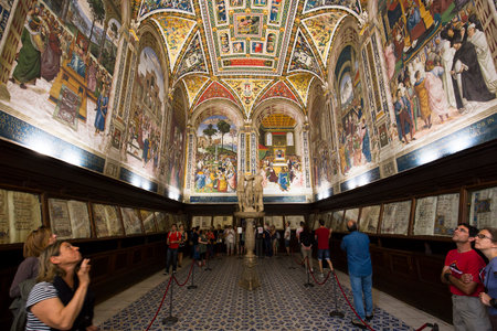 SIENA, ITALY, june 11, 2016 : interiors and details of the Piccolomini library at the duomo cathedral, on june 11, 2016,  Siena, Tuscany, italyのeditorial素材