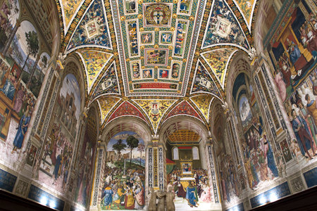 SIENA, ITALY, june 11, 2016 : interiors and details of the Piccolomini library at the duomo cathedral, on june 11, 2016,  Siena, Tuscany, italyのeditorial素材