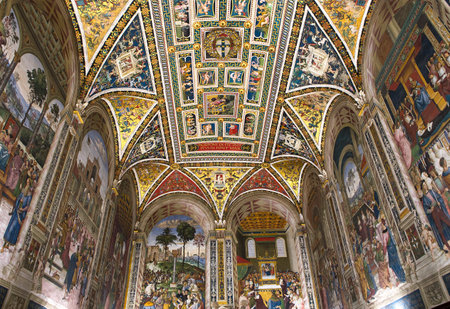 SIENA, ITALY, june 11, 2016 : interiors and details of the Piccolomini library at the duomo cathedral, on june 11, 2016,  Siena, Tuscany, italyのeditorial素材