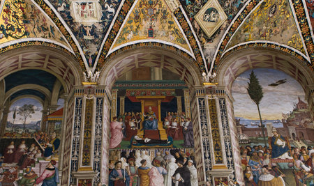 SIENA, ITALY, june 11, 2016 : interiors and details of the Piccolomini library at the duomo cathedral, on june 11, 2016,  Siena, Tuscany, italyのeditorial素材