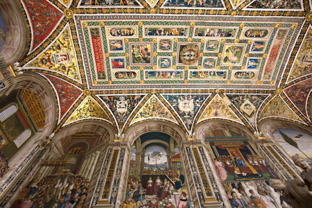 SIENA, ITALY, june 11, 2016 : interiors and details of the Piccolomini library at the duomo cathedral, on june 11, 2016,  Siena, Tuscany, italyのeditorial素材