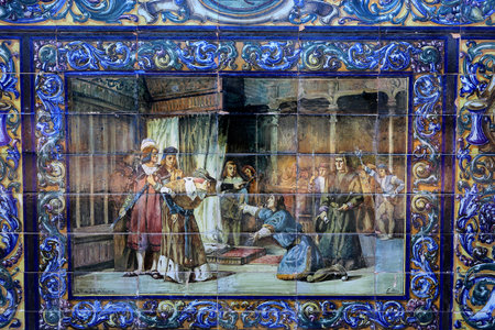 SEVILLE, ANDALUSIA, SPAIN, MAY 23, 2017 : ceramic azulejos in plaza de Espana, may 23, 2017, in Seville, andalusia, spainのeditorial素材