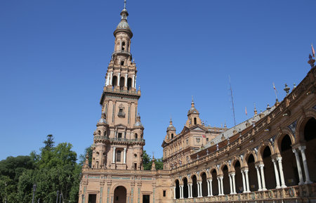 SEVILLE, ANDALUSIA, SPAIN, MAY 23, 2017 : architectural details of plaza de Espana, may 23, 2017, in Seville, andalusia, spainのeditorial素材