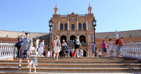 SEVILLE, ANDALUSIA, SPAIN, MAY 23, 2017 : architectural details of plaza de Espana, may 23, 2017, in Seville, andalusia, spainのeditorial素材