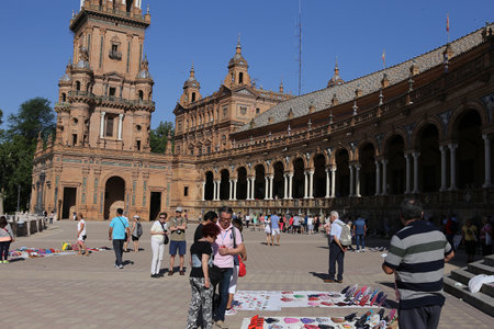 SEVILLE, ANDALUSIA, SPAIN, MAY 23, 2017 : architectural details of plaza de Espana, may 23, 2017, in Seville, andalusia, spainのeditorial素材