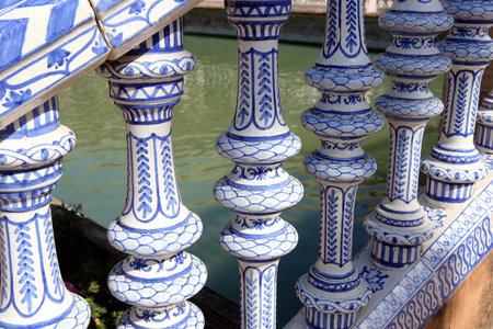 SEVILLE, ANDALUSIA, SPAIN, MAY 23, 2017 : architectural details of plaza de Espana, may 23, 2017, in Seville, andalusia, spainのeditorial素材