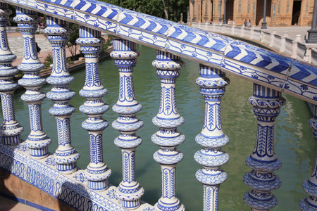 SEVILLE, ANDALUSIA, SPAIN, MAY 23, 2017 : architectural details of plaza de Espana, may 23, 2017, in Seville, andalusia, spainのeditorial素材