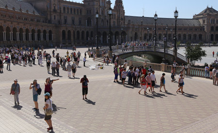 SEVILLE, ANDALUSIA, SPAIN, MAY 23, 2017 : architectural details of plaza de Espana, may 23, 2017, in Seville, andalusia, spainのeditorial素材