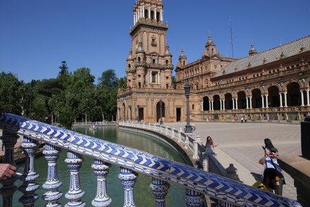 SEVILLE, ANDALUSIA, SPAIN, MAY 23, 2017 : architectural details of plaza de Espana, may 23, 2017, in Seville, andalusia, spainのeditorial素材