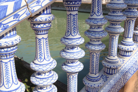 SEVILLE, ANDALUSIA, SPAIN, MAY 23, 2017 : architectural details of plaza de Espana, may 23, 2017, in Seville, andalusia, spainのeditorial素材