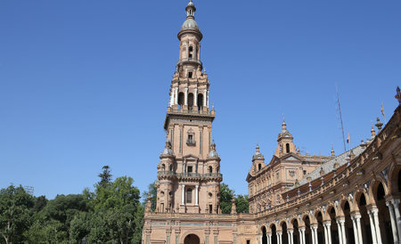 SEVILLE, ANDALUSIA, SPAIN, MAY 23, 2017 : architectural details of plaza de Espana, may 23, 2017, in Seville, andalusia, spainのeditorial素材
