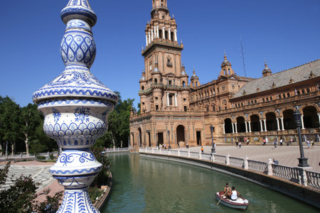 SEVILLE, ANDALUSIA, SPAIN, MAY 23, 2017 : architectural details of plaza de Espana, may 23, 2017, in Seville, andalusia, spainのeditorial素材