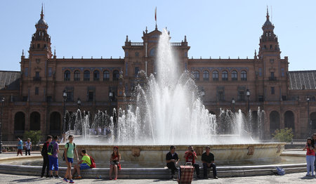 SEVILLE, ANDALUSIA, SPAIN, MAY 23, 2017 : architectural details of plaza de Espana, may 23, 2017, in Seville, andalusia, spainのeditorial素材