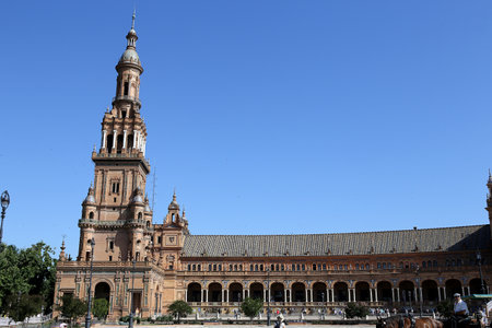 SEVILLE, ANDALUSIA, SPAIN, MAY 23, 2017 : architectural details of plaza de Espana, may 23, 2017, in Seville, andalusia, spainのeditorial素材