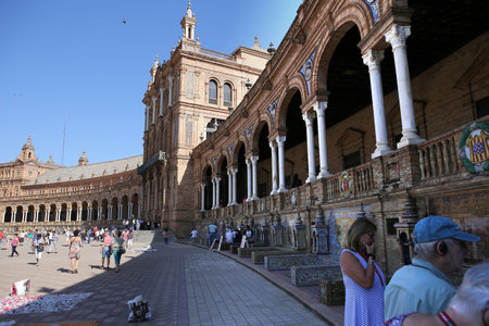 SEVILLE, ANDALUSIA, SPAIN, MAY 23, 2017 : architectural details of plaza de Espana, may 23, 2017, in Seville, andalusia, spainのeditorial素材