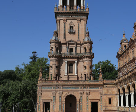 SEVILLE, ANDALUSIA, SPAIN, MAY 23, 2017 : architectural details of plaza de Espana, may 23, 2017, in Seville, andalusia, spainのeditorial素材