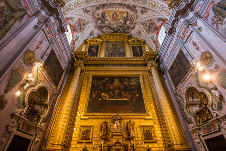 SEVILLE, ANDALUSIA, SPAIN, MAY, 25, 2017 : interiors  of  hospital de los venerables church, may 25, 2017, in Seville, andalusia, spainのeditorial素材