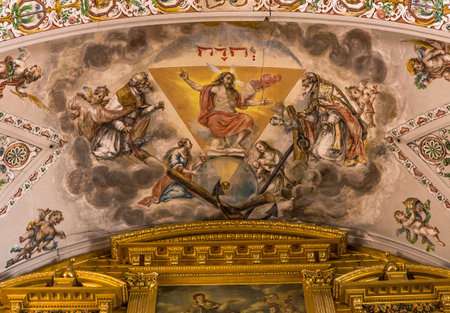 SEVILLE, ANDALUSIA, SPAIN, MAY, 25, 2017 : interiors  of  hospital de los venerables church, may 25, 2017, in Seville, andalusia, spainのeditorial素材