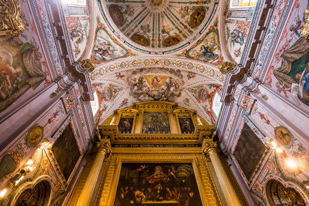 SEVILLE, ANDALUSIA, SPAIN, MAY, 25, 2017 : interiors  of  hospital de los venerables church, may 25, 2017, in Seville, andalusia, spainのeditorial素材