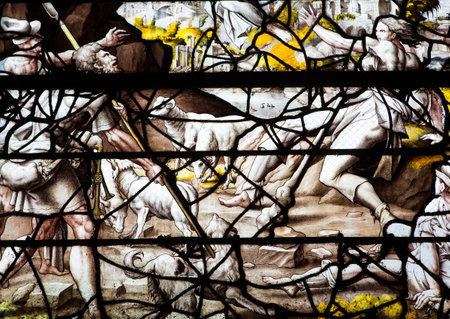 GISORS, FRANCE, APRIL 16  2017 : interiors and architectural details of St Gervais St Protais cathedral, april 16, 2017, in Gisors, Franceのeditorial素材