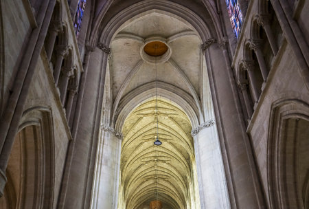 GISORS, FRANCE, APRIL 16  2017 : interiors and architectural details of St Gervais St Protais cathedral, april 16, 2017, in Gisors, Franceのeditorial素材