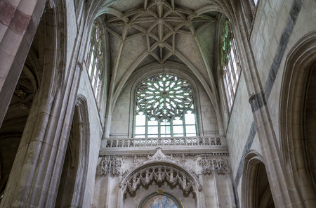 GISORS, FRANCE, APRIL 16  2017 : interiors and architectural details of St Gervais St Protais cathedral, april 16, 2017, in Gisors, Franceのeditorial素材