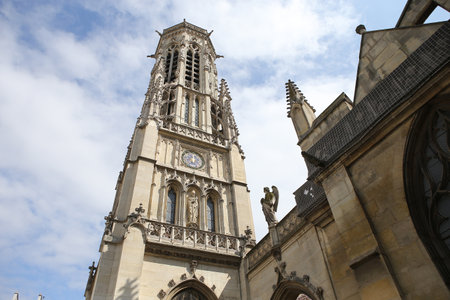 PARIS, FRANCE, APRIL 13,  2017 : exteriors and details of Saint-Germain L'Auxerrois church, april 13, 2017, in  Paris, Franceのeditorial素材