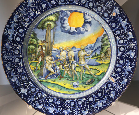ancient ceramic pottery dish from renaissance and 17th centuryのeditorial素材