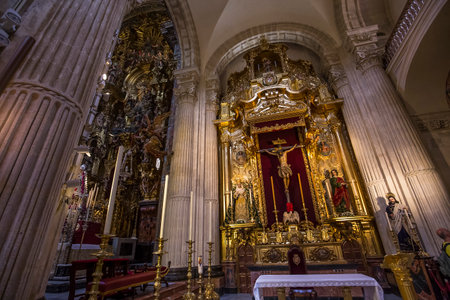 SEVILLE, ANDALUSIA, SPAIN, MAY, 21, 2017 : interiors  of  El Salvador church, may 21, 2017, in Seville, andalusia, spainのeditorial素材