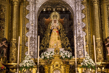 SEVILLE, ANDALUSIA, SPAIN, MAY, 22, 2017 : interiors  details of  La Macarena church, may 22, 2017, in Seville, andalusia, spainのeditorial素材