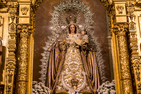 SEVILLE, ANDALUSIA, SPAIN, MAY, 22, 2017 : interiors  details of  La Macarena church, may 22, 2017, in Seville, andalusia, spainのeditorial素材