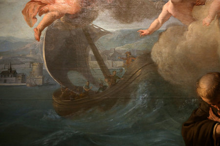 LYON, FRANCE, APRIL 04,  2017 : interiors decor of primatiale saint-jean church, april 04, 2017, in Lyon, Franceのeditorial素材