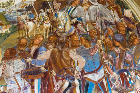 MONTE OLIVETO, ITALY, JUNE 15, 2016 : interiors and frescoes of Monte Oliveto Maggiore abbey, june 15, 2016, near Siena, Tuscany, Italyのeditorial素材