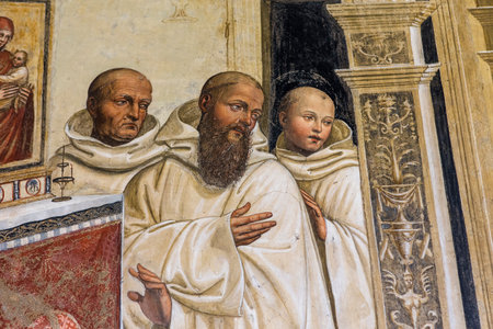 MONTE OLIVETO, ITALY, JUNE 15, 2016 : interiors and frescoes of Monte Oliveto Maggiore abbey, june 15, 2016, near Siena, Tuscany, Italyのeditorial素材