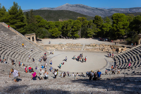 EPIDAURUS, GREECE, SEPTEMBER 12, 2017 : Ancient theatre of Epidaurus, september 12, 2017, in Argolis, peloponnese, Greeceのeditorial素材