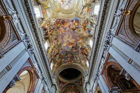 ROME, ITALY, JUNE 16, 2015 : Frescoes of Andrea Pozzo on sant  Ignazio church ceilings, june 16, 2015, in Rome, Italyのeditorial素材
