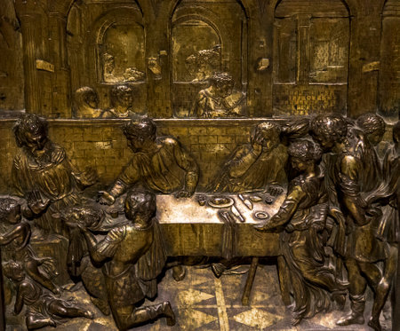 SIENA, ITALY, JUNE 12, 2016 : interiors and detais of the Battistero di san giovanni , Siena cathedral, june 12, 2016 in Siena, Italyのeditorial素材