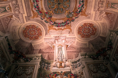 ROME, ITALY, JUNE 14, 2015 : interiors and architectural details of Doria Pamphilj Gallery, june 14, 2015, in Rome, Italyのeditorial素材