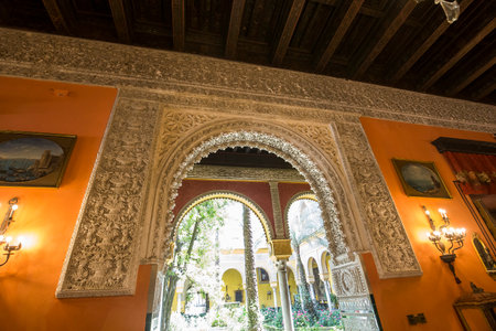 SEVILLE, ANDALUSIA, SPAIN, MAY 24, 2017 : interiors and details of Palacio de las duenas, may 24, 2017, in Seville, andalusia, spainのeditorial素材