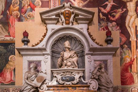 FLORENCE, ITALY, OCTOBER 26, 2015 : interiors and architectural details of Santa Croce basilica, october 26, 2015 in Florence, Italyのeditorial素材