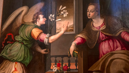 FLORENCE, ITALY, OCTOBER 26, 2015 : interiors and architectural details of Santa Croce basilica, october 26, 2015 in Florence, Italyのeditorial素材