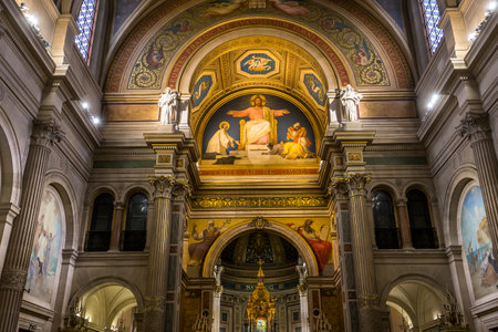 PARIS, FRANCE, OCTOBER 26, 2016 : interiors and architectural details of saint francois xavier church, october 26, 2016, in Paris, Franceのeditorial素材