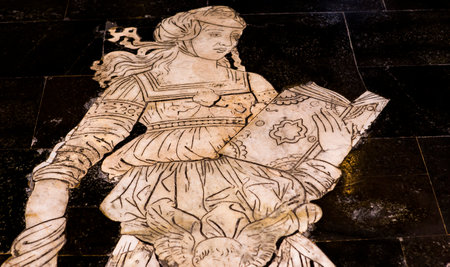 SIENA, ITALY, JUNE 11, 2016 : detais of the floor marble pavement of the duomo, Siena cathedral, june 11, 2016 in Siena, Italyのeditorial素材