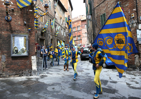 SIENA, ITALY, JUNE 12, 2016 : drums and flags parade, Siena piazza del campo, june 12, 2016 in Siena, Italyのeditorial素材